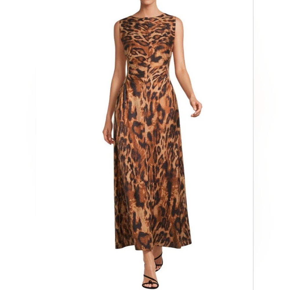 Antonio Melani-Kristen Leopard Print Boat Neck Sleeveless Blouson Dress